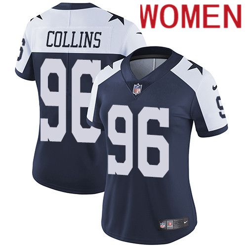 Women Dallas Cowboys 96 Maliek Collins Nike Navy Blue Throwback Alternate NFL Jersey